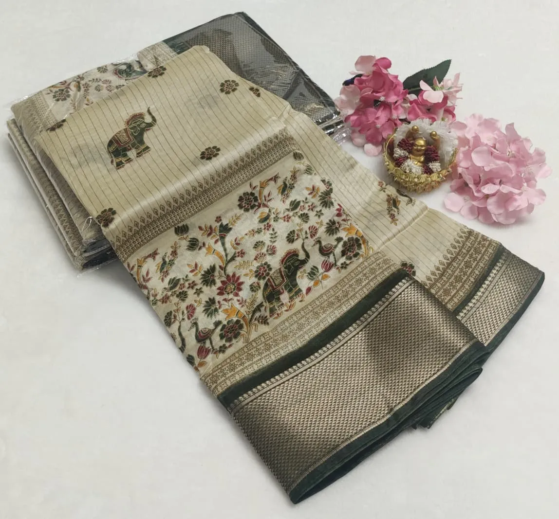Kalamkari Peacock Floral Border Cotton Saree